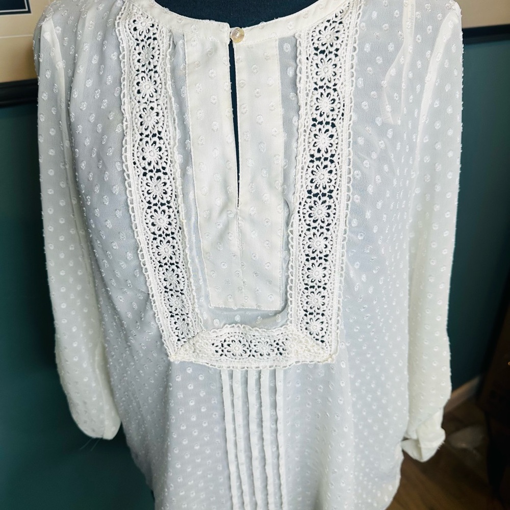 Daniel Rainn Flowy Beige Bib Collar Blouse with Pleated Details